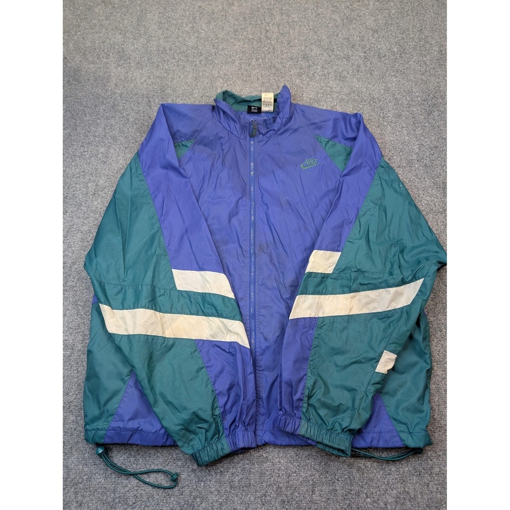 Vintage Nike Jacket Mens XL Blue Colorblock Windbreaker Athletic Running 90s